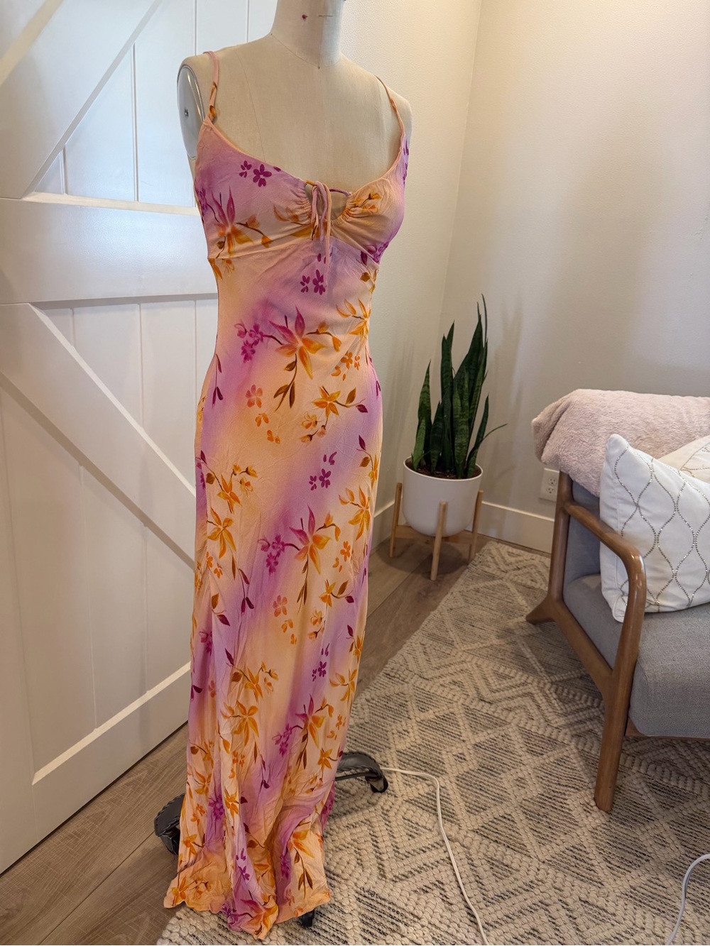 Princess Polly Peach & Pink Floral Slip Dress with Yellow Accents